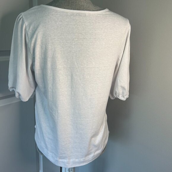 White Puff Sleeve Short Sleeve Top EUC Size M - Picture 2 of 2